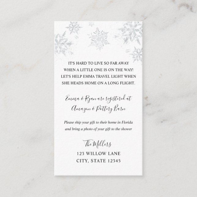 Snowflake Long distance baby shower insert (Front)