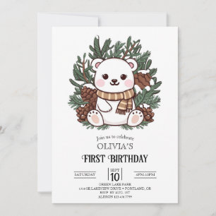 Snowflake Magic Polar Bear 1st Birthday Digital Invitation