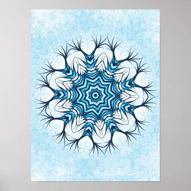 Snowflake Mandala In Blue Winter Abstract Art Poster (Front)