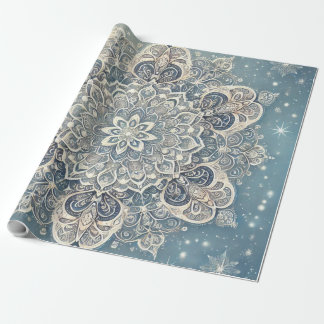 Snowflake Mandala in Frosty Hues 3 Wrapping Paper