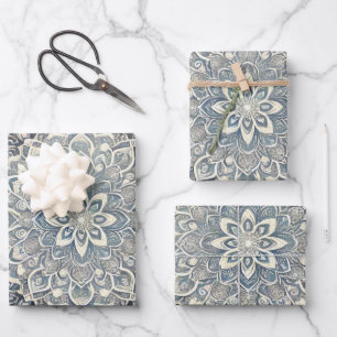 Snowflake Mandala in Frosty Hues 3 Wrapping Paper Sheet