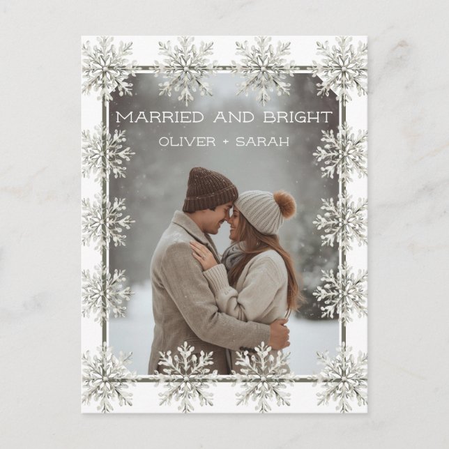 Snowflake married and bright couple photo holiday postcard (Front)