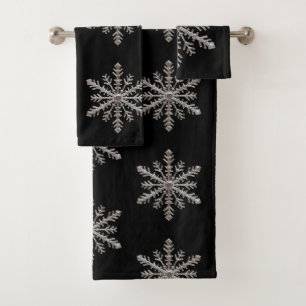 Snowflake Matte Black Bath Towel Set