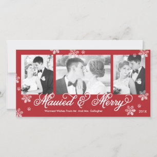 Snowflake Mauied & Merry 3-Photo Holiday Card
