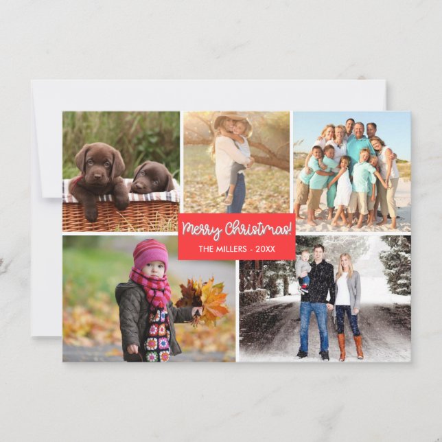 Snowflake Merry Christmas Family Photo Collage Holiday Card (Front)