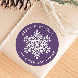 Snowflake Merry Christmas Holiday Purple Classic Round Sticker