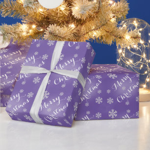 Snowflake Merry Christmas Wrapping Paper In Purple