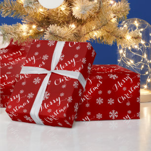 Snowflake Merry Christmas Wrapping Paper In Red