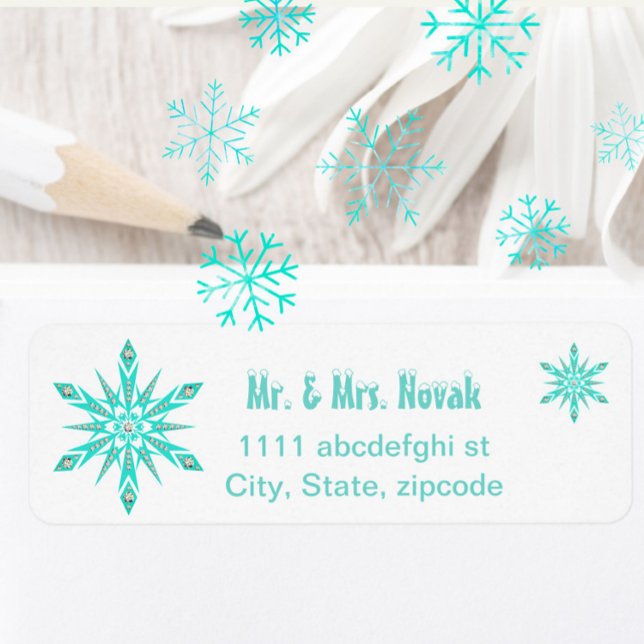 Snowflake mid century turquoise white diamond  return address label (Creator Uploaded)
