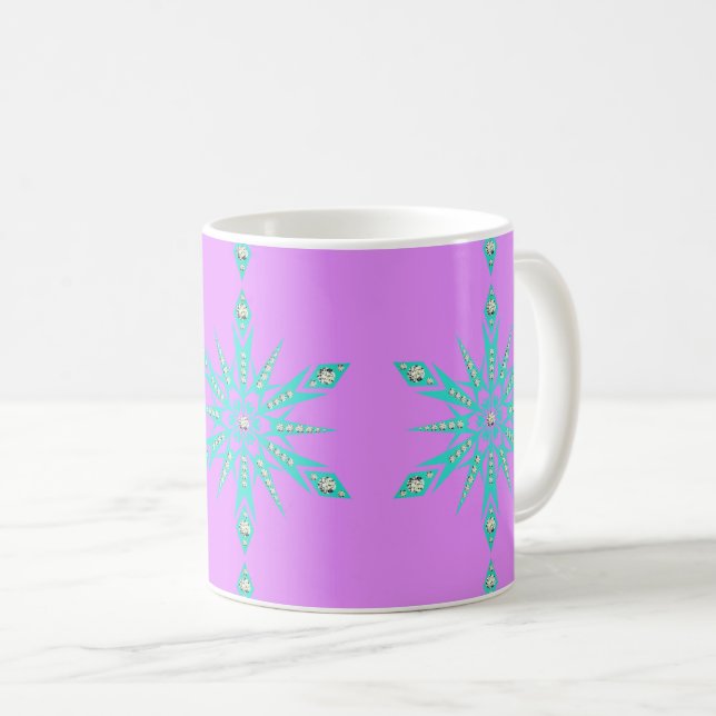 Snowflake mid century vintage purple blue coffee mug (Front Right)