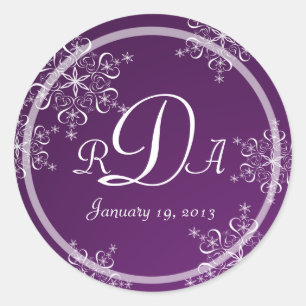 Snowflake Monogram Wedding Classic Round Sticker