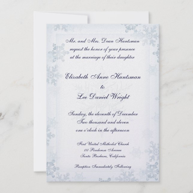 SnowFlake Monogrammed Wedding Invitation (Front)