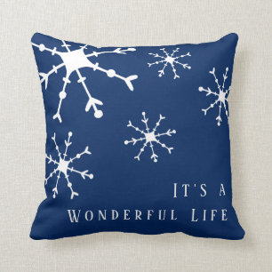 Snowflake Navy Blue Christmas Cushion