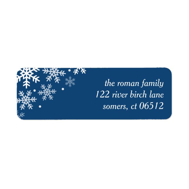 Snowflake, Navy Blue Holiday Return Address Label (Front)