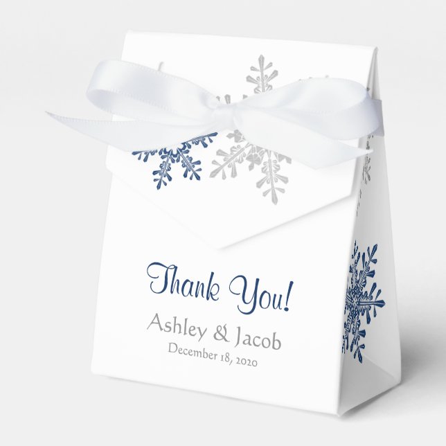 Snowflake Navy Blue Silver Wedding Thank You Favour Box (Front Side)