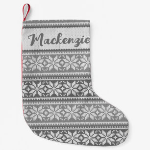 Snowflake Nordic Grey Sweater Pattern Personalised Small Christmas Stocking