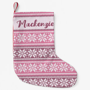 Snowflake Nordic Pink Sweater Pattern Personalised Small Christmas Stocking