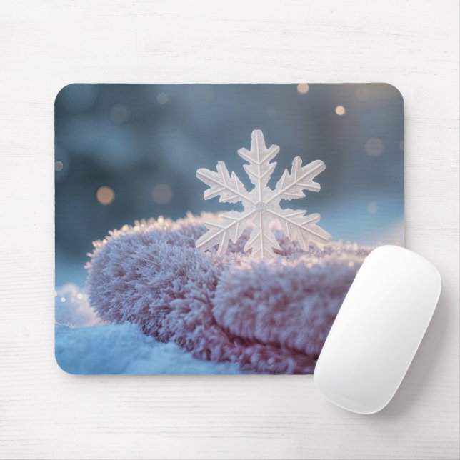 Snowflake On a Pink Mitten Mouse Pad (With Mouse)