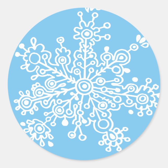Snowflake (on Blue) Classic Round Sticker (Front)
