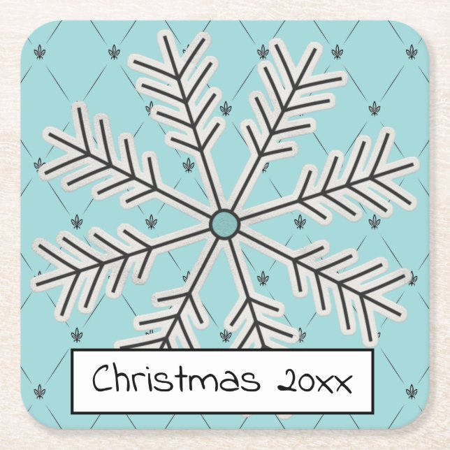 Snowflake on Blue Customisable Paper Coasters (Front)