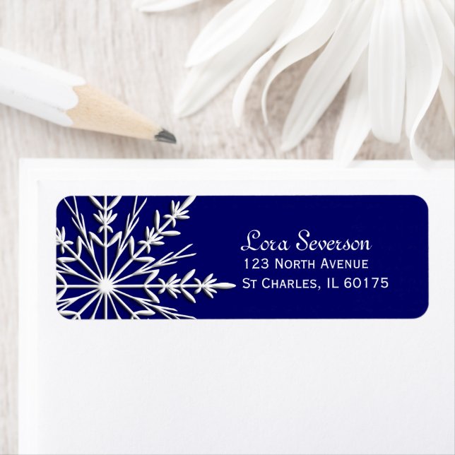 Snowflake on Blue Holiday Return Address Label (Insitu)