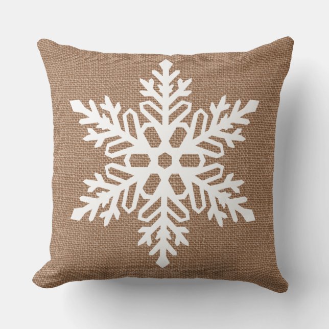 Snowflake on Burlap Country Style Christmas Cushion (Front)