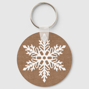 Snowflake on Burlap Rustic Christmas Key Ring