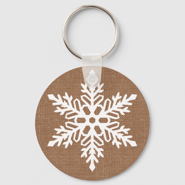 Snowflake on Burlap Rustic Christmas Key Ring (Front)