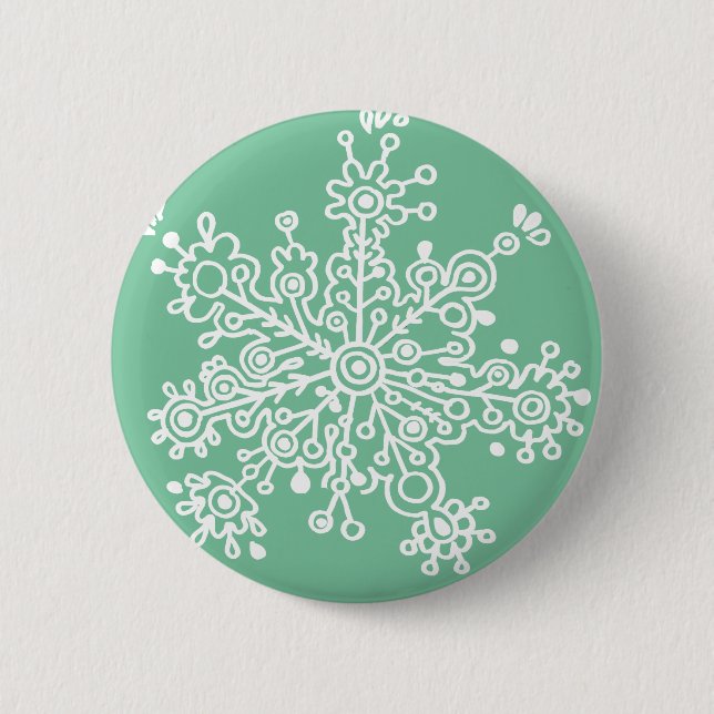 Snowflake (on Green) 6 Cm Round Badge (Front)