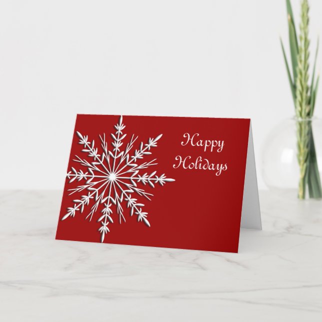 Snowflake on Red Business Christmas Holiday Card (Front)