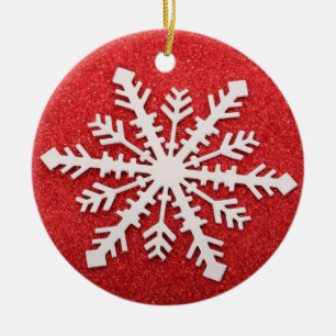 Snowflake on Red Christmas Ornament