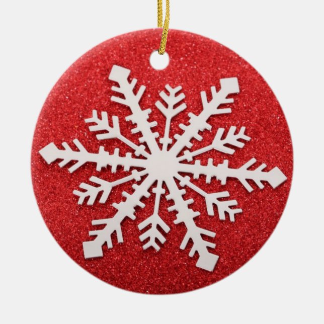 Snowflake on Red Christmas Ornament (Front)