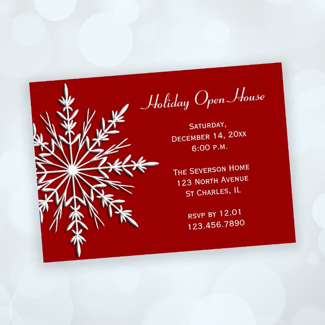 Snowflake on Red Holiday Open House Invitation (Creator Uploaded)