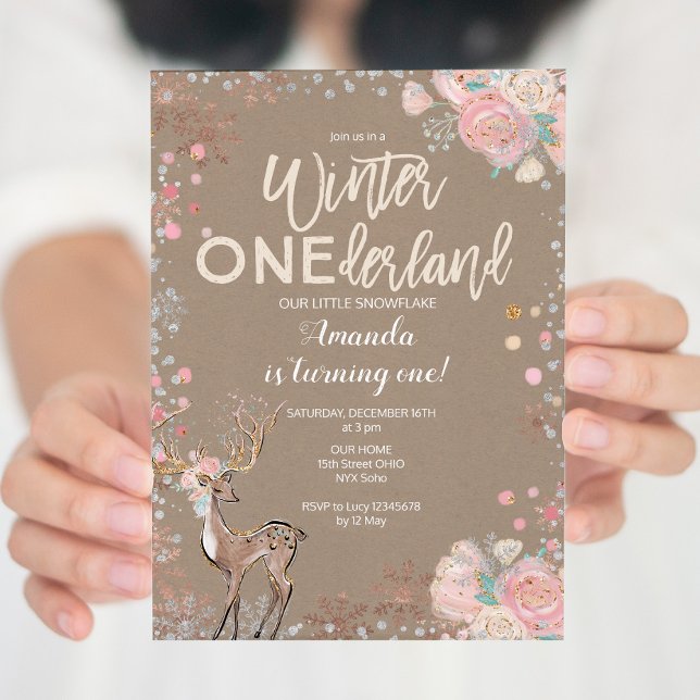 Snowflake ONEderland 1st Birthday Invitation Deer (Creator Uploaded)
