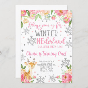 Snowflake Onederland girl birthday invite. Invitation