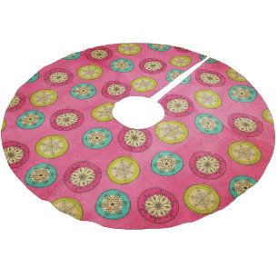 Snowflake Orbs on Hot Pink Holiday Tree Skirt