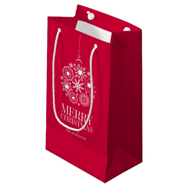Snowflake Ornament Merry Christmas Gift Bag (Front Angled)