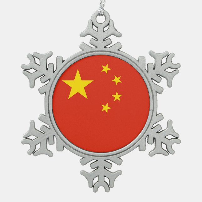 Snowflake Ornament with China Flag (Front)