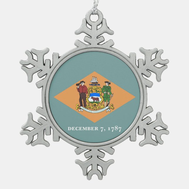 Snowflake Ornament with Delaware Flag (Front)