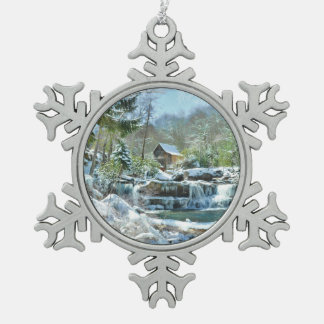 Snowflake ornament with image of Glade Creek Mill
