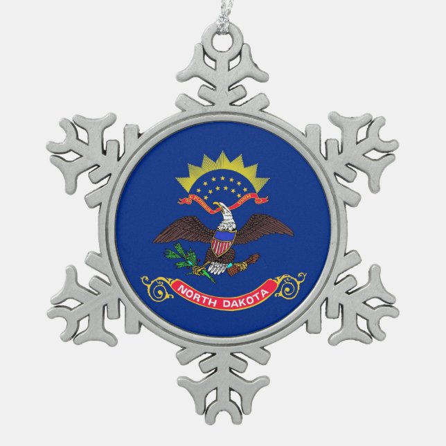 Snowflake Ornament with North Dakota Flag (Front)