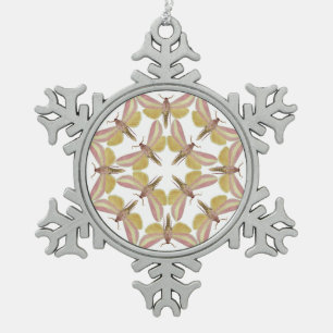 Snowflake ornament with pink hawk moths