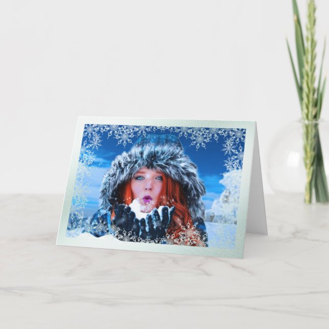 Snowflake Overlay Photo Christmas Card (Front)