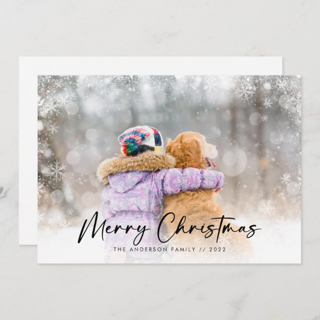 Snowflake Overlay Photo Christmas Holiday Card (Front/Back)