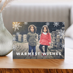 Snowflake Overlay Warmest Wishes Photo Holiday Card