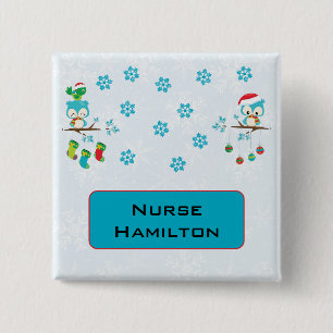 Snowflake Owls with Name Tag 15 Cm Square Badge