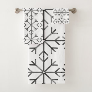 Snowflake pattern - black and white. bath towel set