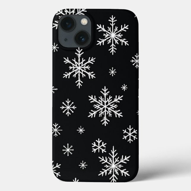 Snowflake Pattern Black Phone Case (Back)