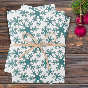 Snowflake Pattern Blue Christmas Holiday Wrapping Paper Sheet