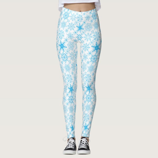 Snowflake pattern blue  leggings (Front)